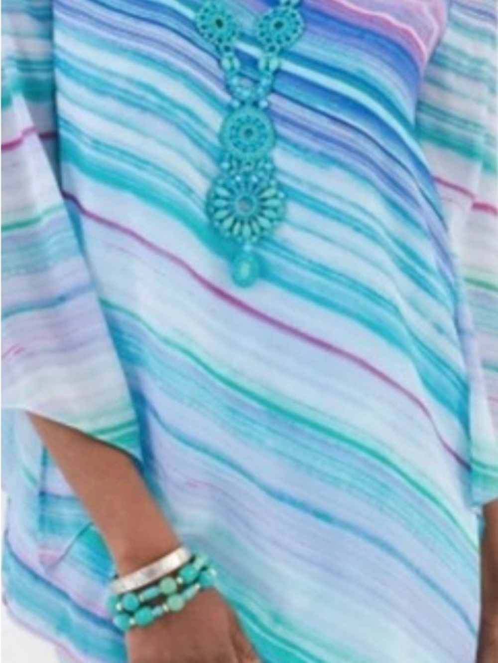 Chico's Aqua Striped Tunic Top